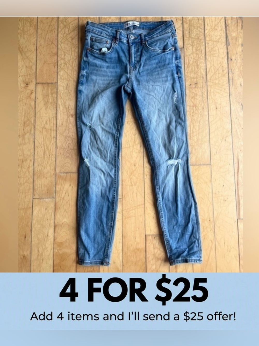 ZARA Blue Distressed Skinny Jeans size 6